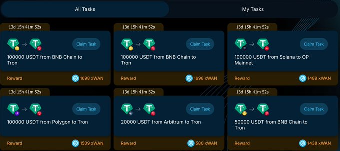 The image displays a list of tasks that users can perform, which offer rewards for completing each task successfully. The tasks cover various categories such as cryptocurrency trading, earning money through bridge-to-earning, and others. Users who complete these tasks can be rewarded with US dollars or other virtual currency.