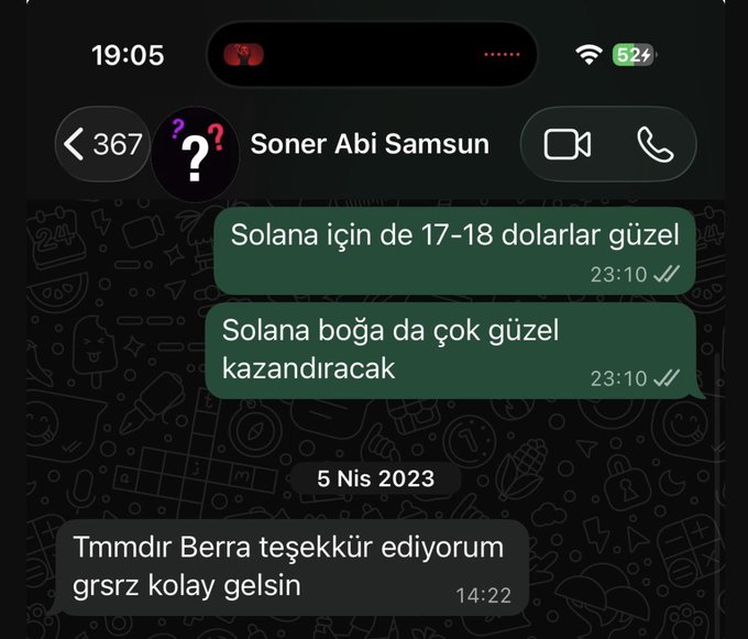 The image shows a WhatsApp conversation between two people discussing a digital token called Solana. One person seems confused about something related to the digital token's value or meaning. The other person is trying to explain, but they are using a foreign language that is difficult for the first person to understand due to their lack of familiarity with it. The image also includes a screenshot of someone typing on a phone screen and some buttons.