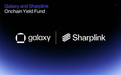 The image announces a "Galaxy and Sharplink Onchain Yield Fund," featuring the Galaxy and Sharplink logos side-by-side. It ties to the post's question about the best onchain yield by highlighting a new collaborative fund from these two crypto firms aimed at generating returns in the onchain space.