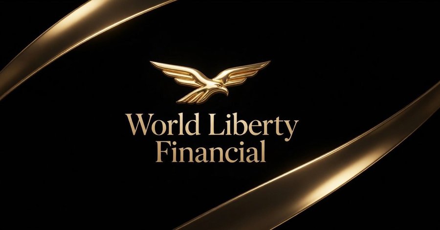 A sleek black and gold logo featuring an eagle emblem above the text "World Liberty Financial," with elegant gold curves framing the design. The image ties to the post celebrating World Liberty Financial's milestone in receiving preliminary OCC approval to establish a national trust bank for USD1 stablecoin operations.