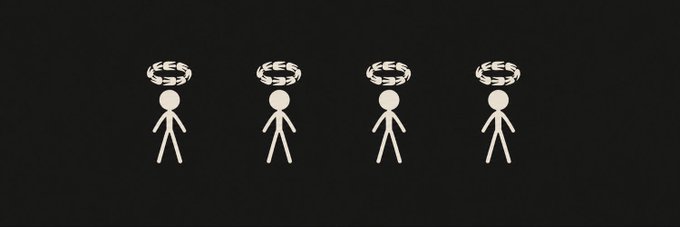 Four stick figures, each wearing a halo, are displayed in a row against a black background, symbolizing the "5 GTD" giveaway winners spots.