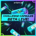 The image features a poster for an event called "Challenge Capsules beta live!". The poster has a blue background with white text that reads "It's live Let’s go and make more active your life and days." Below this, there are several small images of different colored pills scattered across the poster. These pills represent the challenge capsules featured in the event.