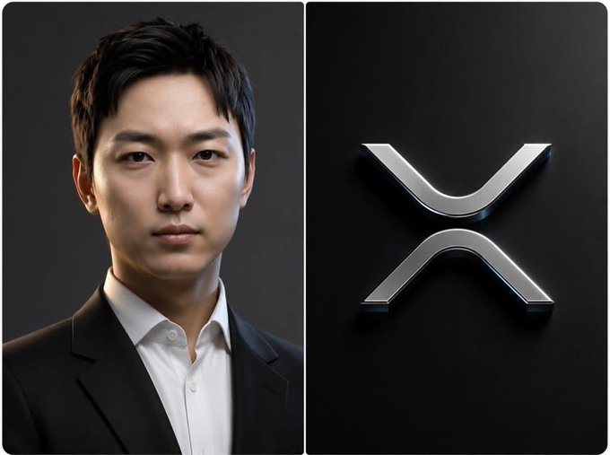 The image features a man wearing a suit standing next to a logo for Ripple, which is an exchange platform that uses XRP as its native token. The man appears to be a successful businessman or a well-known individual with a high IQ. The text in the image reads "MASSIVE: The world’s highest-IQ holder YoungHoon Kim says 𝐴𝐵𝐶𝐰𝐲 𝐷𝐿𝐱𝐲 𝐸𝐹𝐺𝐮𝐯𝐬. For years, people mocked XRP holders while Ripple kept building relationships across banking, payments, liquidity, tokenization, and global settlement infrastructure behind the scenes." The man's face is in profile against a black background with the Ripple logo on it.