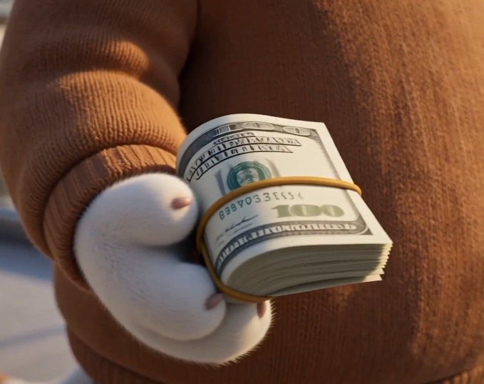 A small white hamster character in a brown sweater clutches a thick rubber-banded stack of $100 bills, with the visible serial number "B38Y0331664," visually symbolizing the "whale" buyer who just dropped $14.48K into the $KET token at its $4.3M market cap.