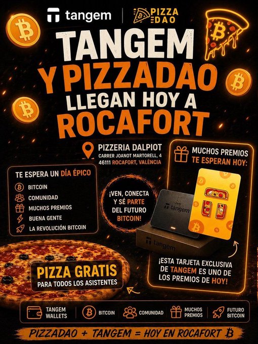 The image features a poster for PizzaDAO, which promotes Bitcoin DAO pizza offerings. The poster includes a picture of a pizza with various toppings, such as pepperoni and mushrooms, along with the text "PizzaDAO" and "GlobalPizzaDay vs. Bitcoinpizzaday @PizzaDAO". The post also mentions that PizzaDAO offers pizza rewards for Bitcoin users, which is related to the Bitcoin DAO concept of promoting digital currency usage through food-related promotions.