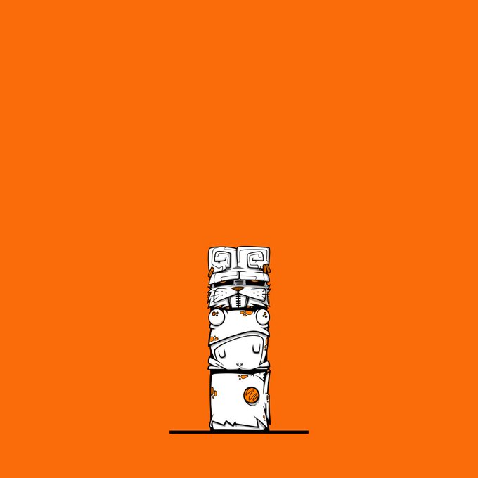A stylized white totem-like stack of carved blocks with orange details stands against a solid orange background, visually representing the "INK blocks" concept through its stacked, block-shaped composition.