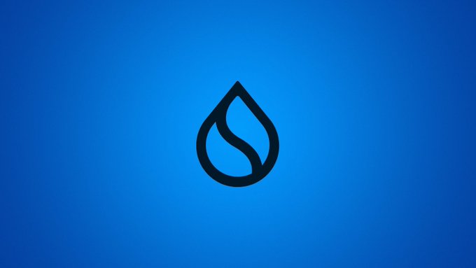 The Sui cryptocurrency logo, a stylized water droplet design in black, displayed on a blue gradient background.