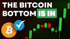 Meme graphic with Bitcoin logo and the text 'THE BITCOIN BOTTOM IS IN' alongside a candlestick chart.