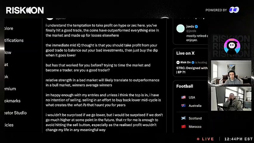 "The RiskOn Crew debates why some dead assets still hold multi billion dollar valuations. Sats: $XRP is worth 70 Billion, and XRP does nothing." Swizzle: "It's a logical fallacy to say one thing is this, and therefore the other one should be... but there's a kernel of truth in".