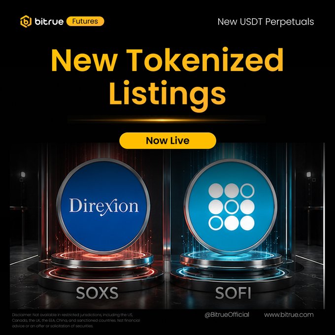 Bitrue Futures announces new tokenized USDT perpetual listings for SOXS (Direxion) and SOFI, both now live for trading on bitrue.com/futures.