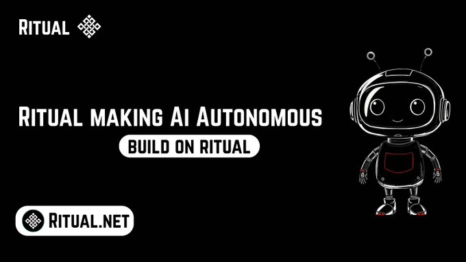 The image features a robot with a face and arms standing against a black background. The text "Autonomous Agents are lying to you. Most AI Agents today aren' t Autonomous at all as they fully depend on host servers that can shut them off anytime." is written above the robot, and it appears to be part of an advertisement or promotional material for the post "Ritual Making AI Autonomous". The image also includes a link to the original post.