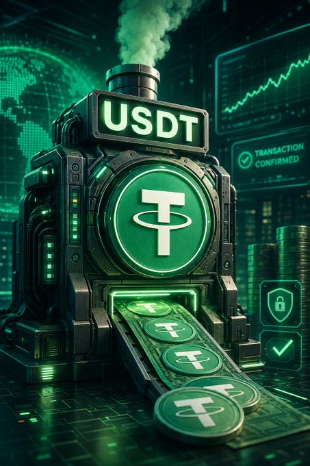 A glowing green USDT token mints onto the TRON network with a "TRANSACTION CONFIRMED" display in the background, visually representing the large-scale stablecoin liquidity movement highlighted in the post. The imagery reinforces the message that TRON serves as the infrastructure for moving value, while emphasizing the secure, data-driven ecosystem that supports Web3 applications.