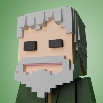 A blocky, pixelated 3D rendering of a bearded man's face—reminiscent of Minecraft or the character Herbert from Minecraft—wearing a green hoodie. The voxel-style portrait complements the gaming buzz around the $BRICK token on Solana, evoking the playful, gaming-inspired aesthetic tied to FarmVille and blockchain gaming.