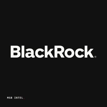 The image displays the BlackRock logo in white text on a black background, along with the ticker "MSB INTEL" in the bottom left corner. The accompanying post notes that BlackRock's BUIDL fund has regained the top position among tokenized US Treasury products, valued at $2.8 billion, overtaking Circle's USYC.