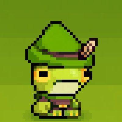 A pixel art illustration of a green toad wearing a Robin Hood-style hat with a feather and a small belt, set against a green checkered background. The image serves as character art for the @Toadlersnft giveaway, which is offering 10 guaranteed whitelist spots in a raffle-style contest on Twitter.
