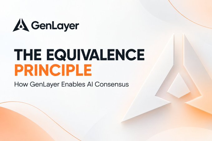 A promotional graphic for GenLayer titled 'THE EQUIVALENCE PRINCIPLE' with the subtitle 'How GenLayer Enables AI Consensus' and the GenLayer logo.
