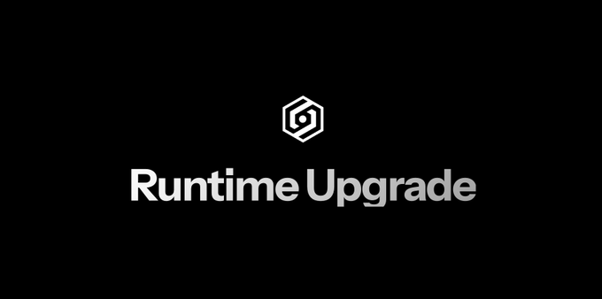 A black screen displaying the Polygon logo with the white text 'Runtime Upgrade' centered below it.