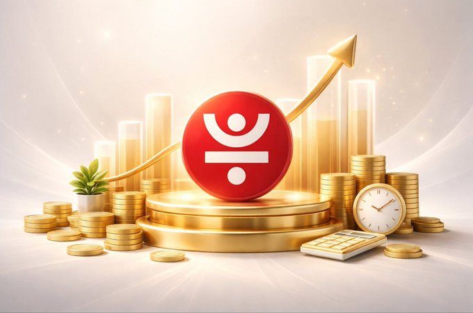 3D render of financial growth imagery featuring a red circle with a stylized person icon, surrounded by gold coins, a rising arrow, bar charts, a clock, and a calculator.