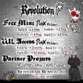 A menu featuring "Revolution" with items like "Free Airing Pak Potate," "Hill Amore Pak Potate," and "Dartine Drojers."