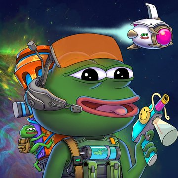 A cartoon Pepe the Frog character dressed in space exploration gear, including a helmet, backpack, and gadget, floats against a cosmic background with a small spaceship and a companion turtle, representing the adventurous spirit of the PepeExplorers project highlighted in the post.
