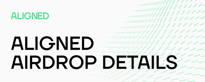 A promotional graphic features the text 'ALIGNED' in green and 'ALIGNED AIRDROP DETAILS' in black against a white background with light green radiating lines.