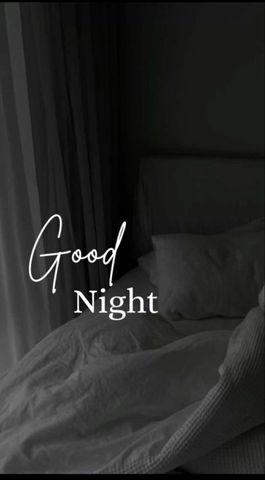 A dark, moody image of an unmade bed with the words 'Good Night' written in white cursive and serif text across the center.
