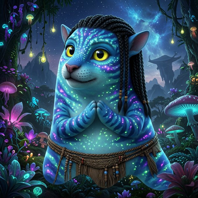 The image features a blue cat with black hair, dressed up as a character from the animated movie "Frozen", wearing a brown skirt and holding its paws together in front of its face. The background includes various plants and mushrooms, creating an immersive and whimsical atmosphere reminiscent of the enchanting world depicted in the film.

The post is titled "Have a great Sunday morning SHIBU family @ShibuCoinSolana" which suggests that it was created by ShibuCoin Solana for the Frozen movie. The image also contains text elements, such as "SHIBU" and "@ShibuCoinSolana", indicating that this artwork is related to the Frozen series or a fan-fiction project based on the film.