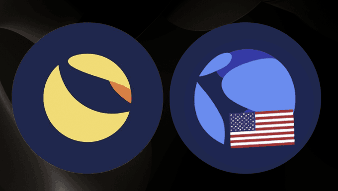 Two circular icons side by side: the left shows a yellow crescent with an orange tip on a dark blue background, and the right shows a blue logo with an American flag overlay.