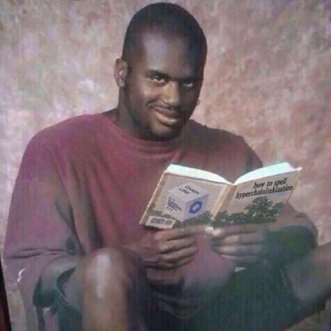 A meme image shows Shaquille O'Neal smiling while reading a book titled 'how to spell hyperchainalikzation' (a gibberish/non-word).