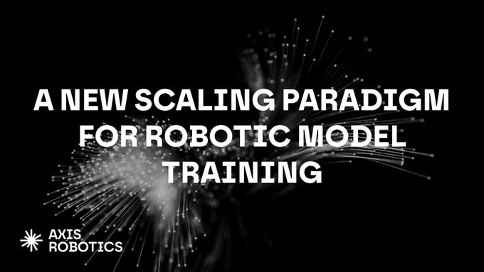 A black promotional graphic for Axis Robotics reads: 'A NEW SCALING PARADIGM FOR ROBOTIC MODEL TRAINING.'