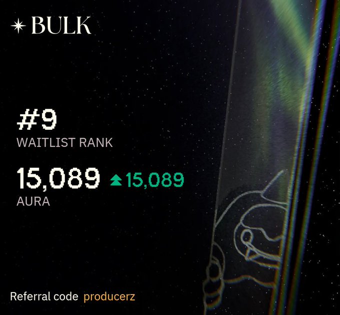 The image features a black background with information related to an item called Airdrop Skinflint Calculation. It has been titled "BULK" at the top, followed by a brief description of what the post says. The text displays that this is a Rank 9 Waitlist Rank, which indicates that the Airdrop Skinflint Calculation has received a ranking of 9 out of 15. It also states that the Calculation's rating has increased to 14.89 and offers an opportunity for participants to refer their friends or family members who have used the item before. The post further mentions that the Airdrop Skinflint Calculation was created in 2016, but it currently does not appear to be active. There is a reference code provided at the bottom of the post.