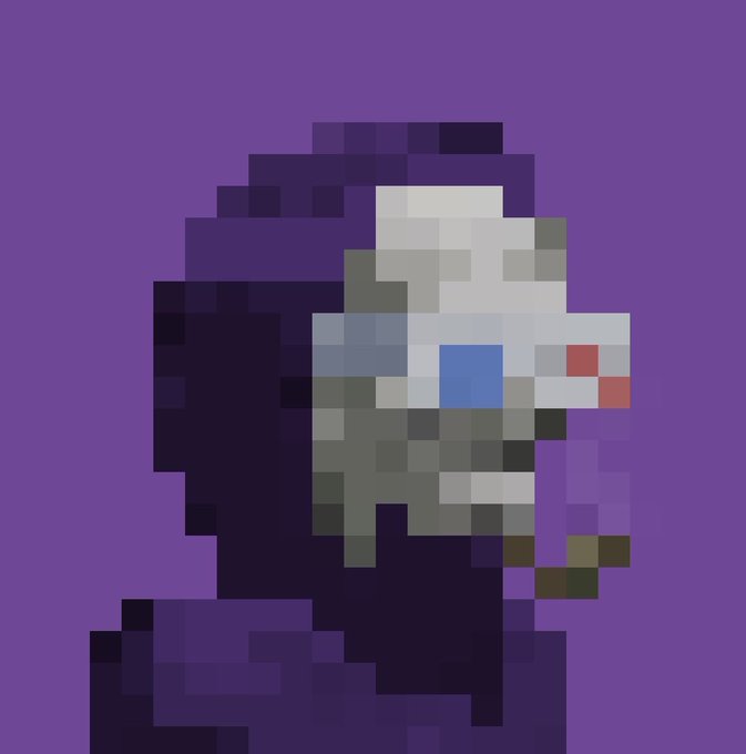 A pixel art portrait depicts a hooded figure with a metallic skull-like mask featuring a glowing blue eye and red accent, set against a purple background. The grim, regal aesthetic aligns with the "Royal Highness" theme and the congratulatory message to @lphaCentauriKid, likely referencing Argonaut NFT #1206.