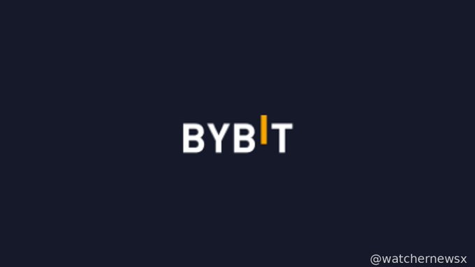The logo 'BYBIT' displayed in white and orange text on a dark blue background, credited to '@watchernewsx'.