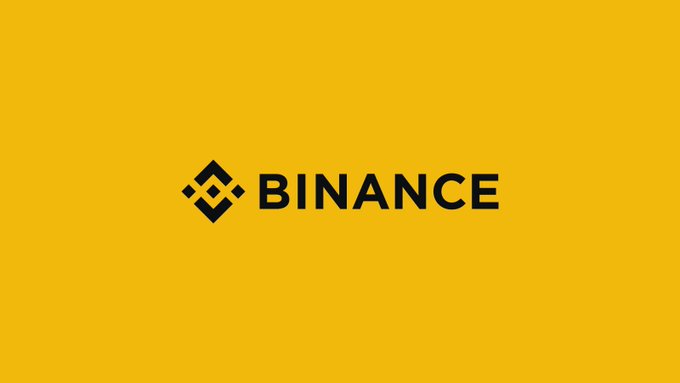 Binance logo centered on a solid yellow background, featuring the brand's diamond-shaped icon and 'BINANCE' text in black.