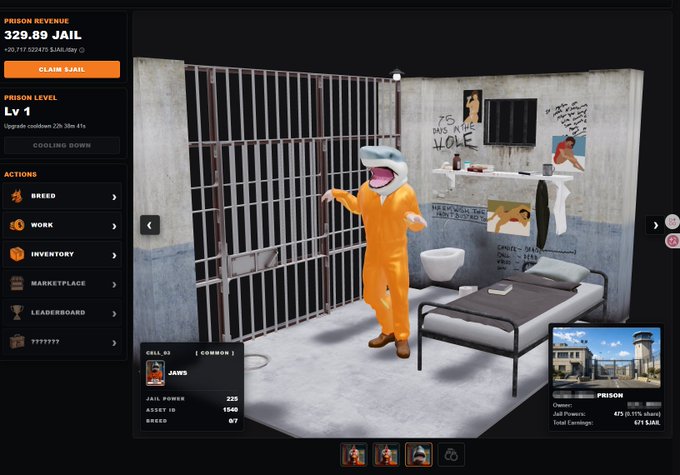 The image shows a man dressed as a chicken standing inside an orange jumpsuit, which appears to be part of a video game or movie scene. The man is positioned next to a cell block with bars, suggesting that he might be playing a game related to prison life or a similar theme. The post about the game and its content provides information on how to play the game, as well as details about the game's features and objectives.