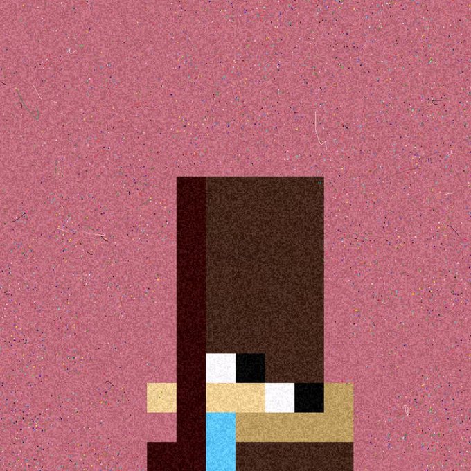 The image shows a pixelated, Minecraft-style rendering of a figure with brown hair and black eyes, set against a pink speckled background. It represents the user's personal "Creep Kid" character, with the caption humorously acknowledging that while similar creep kids exist, this particular one belongs to them.