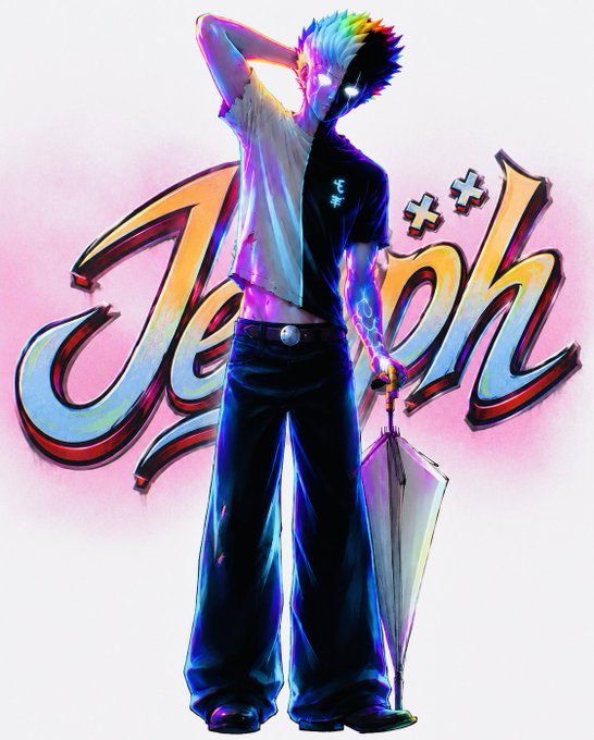 An anime-style character with spiky hair and glowing eyes poses with an umbrella in front of stylized "Jesus" text, matching the crypto/twitter post's upbeat morning greeting ("Gm frens") and spiritual reference ("blessed week," "wagwan") with bold, vibrant visuals.