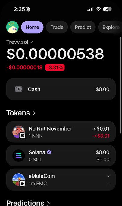 The image shows a cryptocurrency wallet displaying the value of "Trevv.sol" at $0.00000538, down 3.31%. This ties into the post claiming the user gave away $77k, suggesting this wallet might be associated with that amount.
