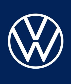 The Volkswagen (VW) logo is displayed as a white V and W within a circle on a dark blue background.