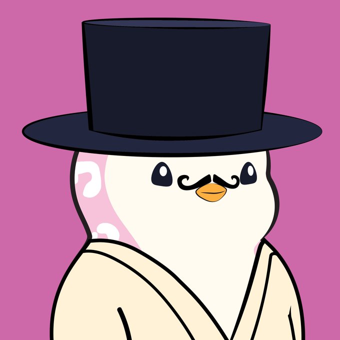 An illustration of a white duck-like character wearing a traditional black hat and beige robe against a pink background.