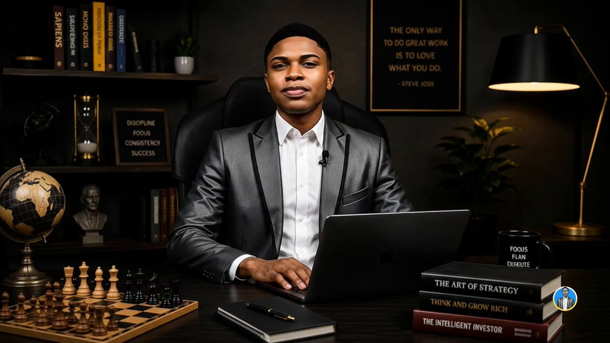 The image features a man sitting at a desk with a laptop computer open before him. He appears to be wearing a suit, suggesting that he might be a businessman or an office worker. The background of the image includes bookshelves filled with various books, indicating a well-read and intellectual environment. There is also a globe on one of the bookshelves, which could suggest that this setting is related to finance or international business.