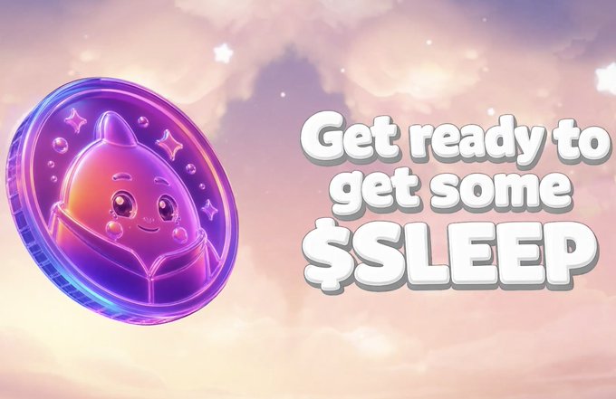 The image shows a coin with a cute face on it floating in space against a pink sky background. The text "Get ready to get some sleep" is written below the coin, suggesting that there might be an app or game related to sleep tracking and rewards.