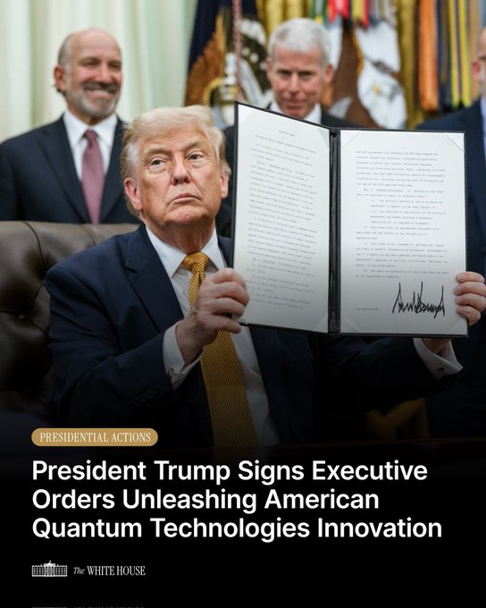 The image is a promotional poster for a blockchain technology that claims to be resistant to quantum computing threats. The poster features a man holding a bundle of papers, potentially representing a document or legal agreement that signifies a commitment or signing towards advancing quantum technology. This is ironic considering the accompanying post that discusses the challenge of quantum computing to the security of today's blockchain networks, suggesting that @dac_chain has been built differently to address these concerns. The poster, which includes the tagline "Q is for Quantum," implies a focus on quantum technology, whereas the post juxtaposes this with the emerging field's potential to disrupt existing cryptographic systems and highlights an alternative blockchain solution.