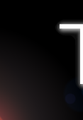 A dark image with a partially visible white letter 'T' in the upper right corner against a black background with subtle red and blue light flares at the bottom.