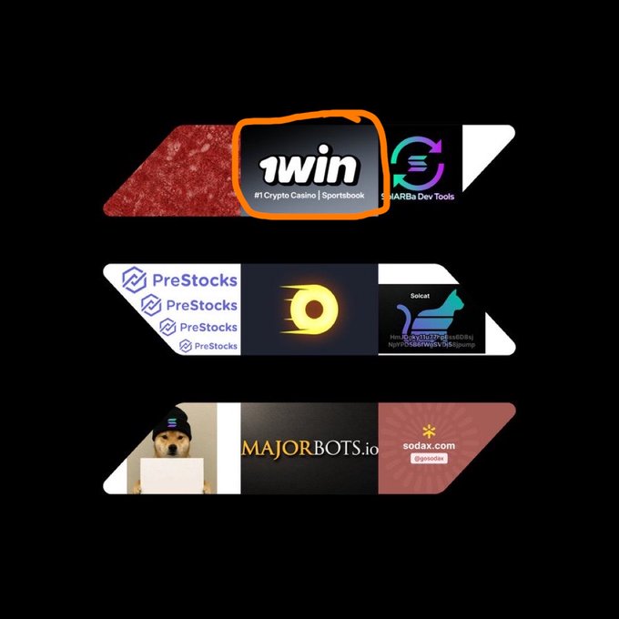 The image displays three rows of sponsor/partner logos, with "1win #1 Crypto Casino | Sportsbook" prominently circled in orange at the top alongside "1ARBa Dev Tools," a "PreStocks" stack of four logos next to a Solana emblem and "Spikat," and finally "MAJORBOTS.io" and "sodax.com @goodalex" next to a dog in a cap. The post highlights 1win's participation in raising $166K+ for Nepal flood relief alongside Solana and other iGaming teams, with the circled 1win logo emphasizing the brand's involvement in the charitable impact initiative.