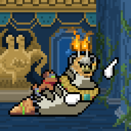 The image features a cartoon character, possibly a dog or a bear, sitting on its back with its legs hanging off the edge of a platform. The character appears to be wearing a crown, adding an air of regality to the scene. The background is dark blue and has some green elements, giving it a mysterious atmosphere. There are also two other characters in the image - one located at the top left corner and another at the bottom right corner. The post that accompanies this image reads: "Day 458 of posting a slug until SOL hits ATH".