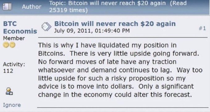 The image shows a screenshot of an email conversation between two people, with one person's name displayed at the top left corner and another person's name at the bottom right corner. The text in the email appears to be discussing Bitcoin and its value, as well as the potential for future price changes. The message suggests that Bitcoin will never reach $0.01 again, which is a statement about the cryptocurrency market.