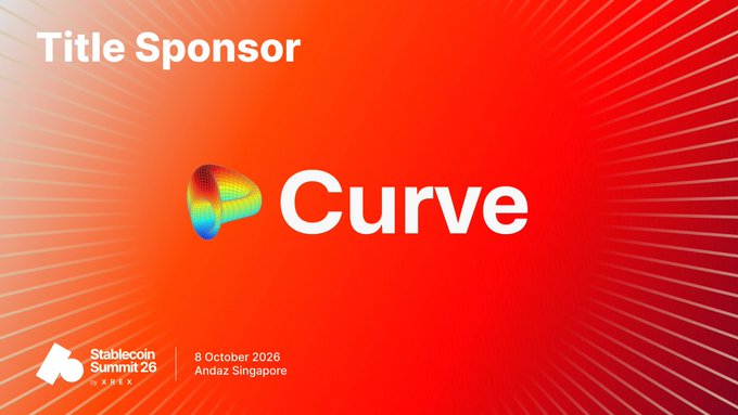A title sponsor slide for 'Curve' at the Stablecoin Summit 26, scheduled for 8 October 2026 at Andaz Singapore.