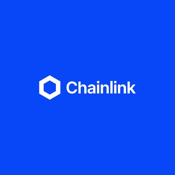 The Chainlink logo in white on a solid blue background, featuring a hexagonal symbol next to the word 'Chainlink'.