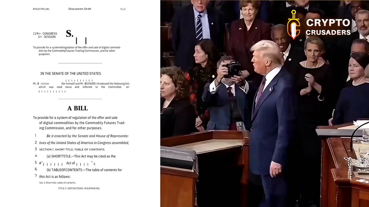 The image shows a man standing at a podium, possibly delivering a speech or addressing an audience. The text of the image includes phrases such as "THE GREAT RESET IS HERE! BREAKING: THE CLARITY Act hits the Senate for markup in JUNE". This suggests that there is some sort of event happening where the man is speaking and the post is related to the event, possibly discussing or promoting a new law. The presence of other people in the image indicates that it could be an official gathering or a public event.